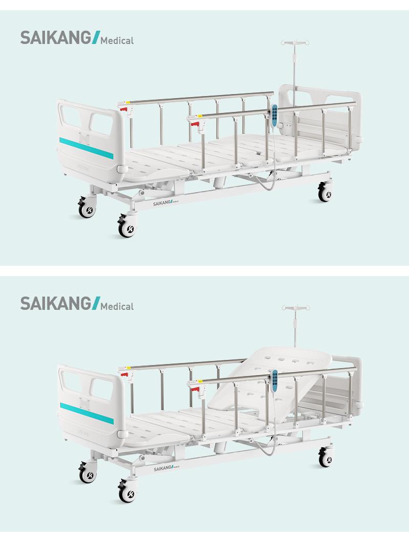 V6w5c Saikang Movable Stainless Steel Siderails 3 Function Foldable Clinic Electric Patient Hospital Bed with Infusion Pole