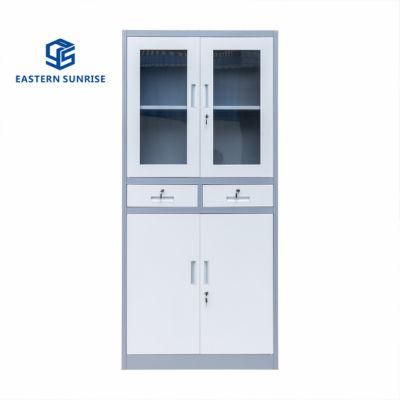 Metal Storage Cabinet with Glass Door, Steel Door and 2 Drawer