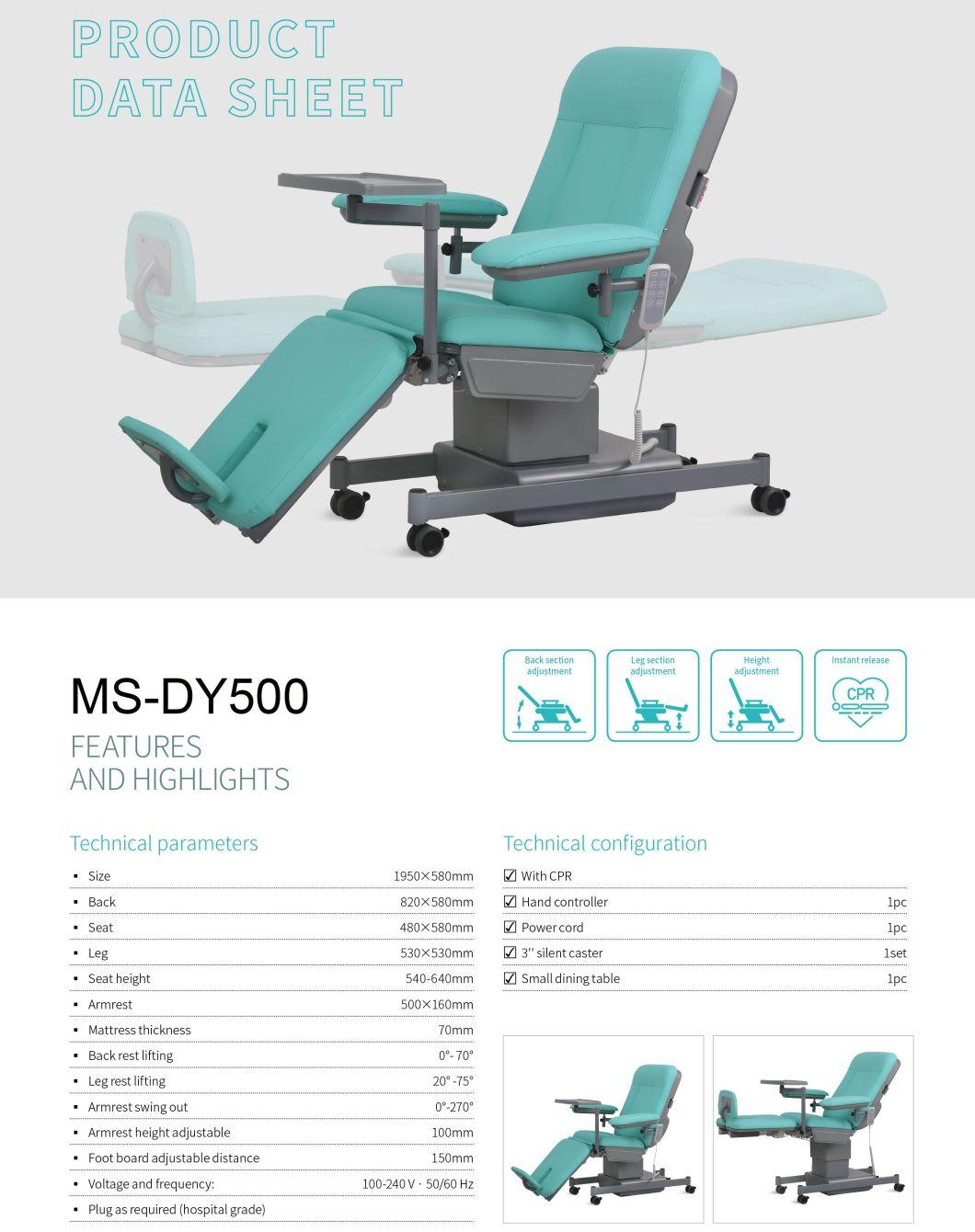 Ms-Dy500 Hospital Electric Adjustable Medical Dialysis Chair