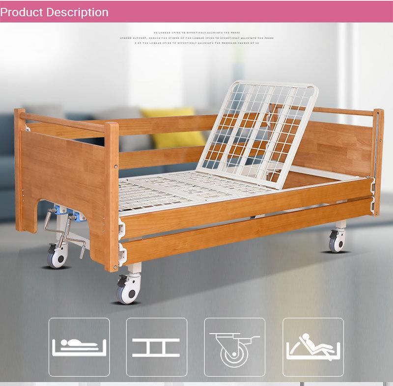 Multifunctional Nursing Bed Home Wooden Bed-Ridden Elderly Patient Lift Guardrail Lift Back Leg Hospital Bed