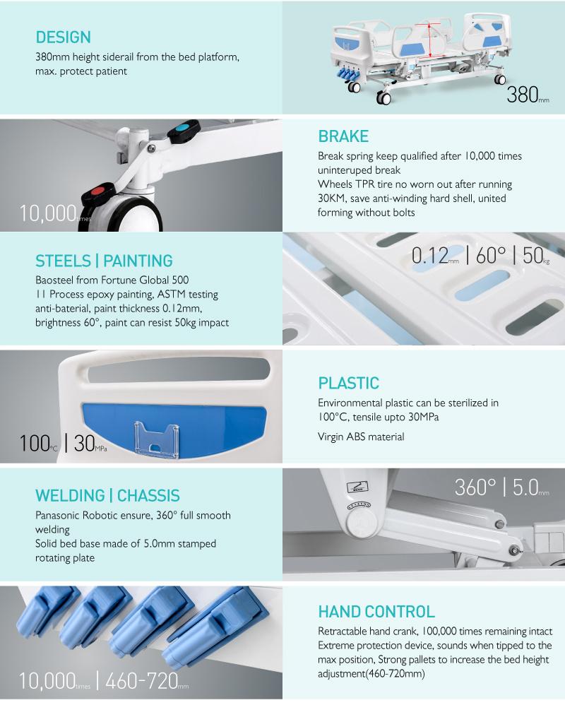 B4e Specifications of Metal Hospital Manual Therapy Beds with ABS Rails