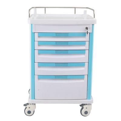 Hospital ABS Plastic Medicine Trolley Medical Emergency Cart Trolley with IV Pole