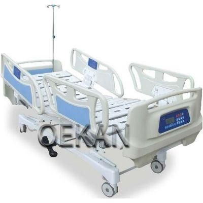 Hospital Clinic Furniture Height-Adjustable 5 Function Electric Intensive Care Bed ICU/Ccu Automatic Care Bed with Infusion Rod