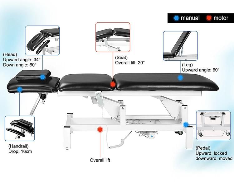 Salon Furniture Electric Massage Table, Facial Bed, Facial Chair with 2 Electric Adjustable Motors