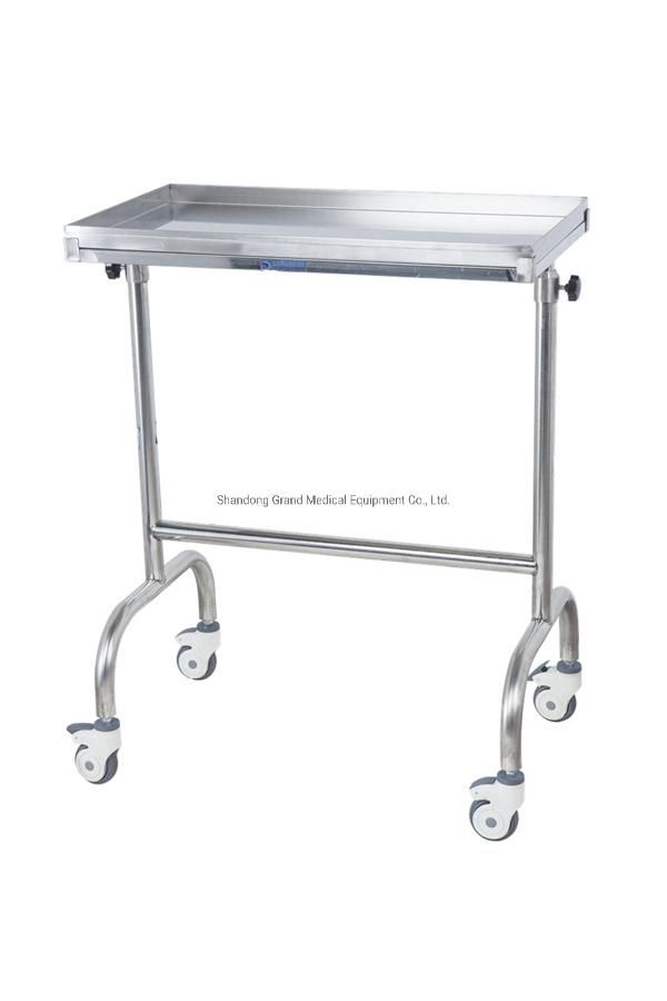 Hospital Furniture Medical Stainless Steel Square Tray Support with Double Rod Instrument Trolley