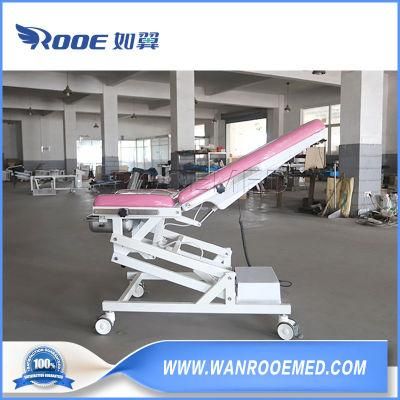 Pink Electric Adjustable Gynecology Delivery Bed Labour Examination Chair with Hand and Foot Controller