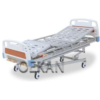 Hospital Furniture Single 4 Function Folding Patient Bed Medical Manual Adjustable Bed