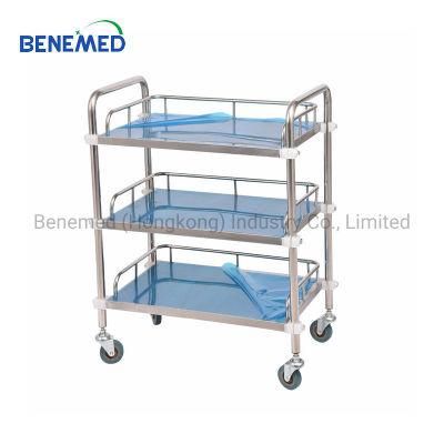 Top Quality Movable Stainless Steel Hospital Emergency Trolley Treatment Cart with Wheels