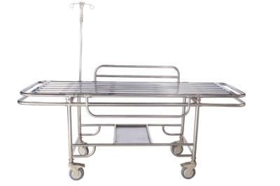 Pure Stainless Steel with Four Caster Medical Emergency Transfer Trolley