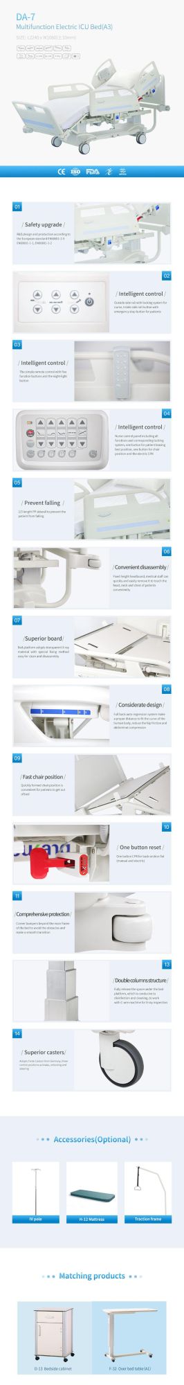 Medical Equipment Hospital Use Multifunction Electric Hospital Ward Bed with Cardiac Chair Position