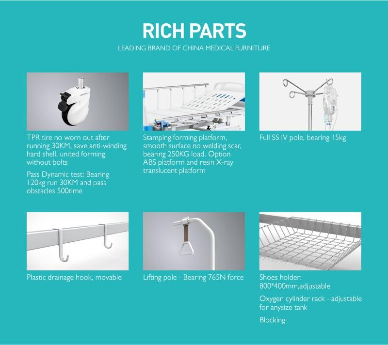 A3w Manual Steel Medical Care Bed for Patient with Three Crank