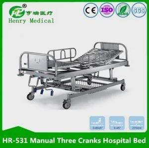 Stainless Steel 3 Cranks Patient Bed/Nursing Bed/1 Shake Medical Bed