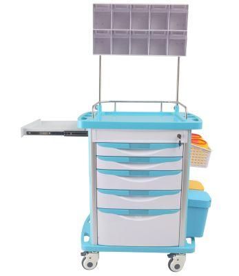 Best Selling ABS Plastic Hospital Anesthesia Trolley with 5 Drawers