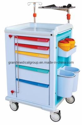 Hospital Luxury Medical Resuscitation ABS Cart Medical Plastic Emergency Trolley Cart Surgical Trolley with Drawers