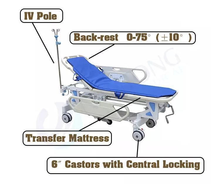 Patient Transportation Stretcher Trolley with Height Adjustable Medical Equipment