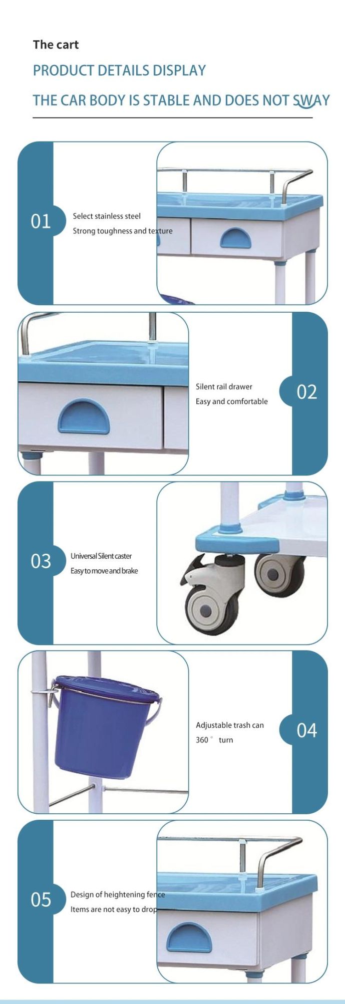 Hospital Plastic Medical ABS Health Nursing Mobile Drug Delivery Trolley Xt1190-E