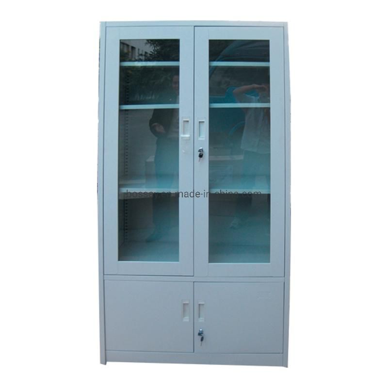 Stainless Steel Storage Open Face Cabinet File with Glass Doors