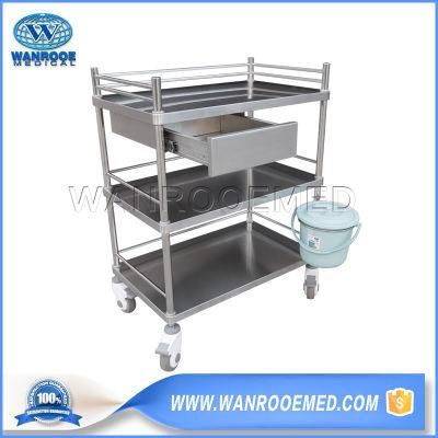 Bss304 Medical Stainless Steel Surgical Clinic Movable Nursing Treatment Crash Trolley with Drawer