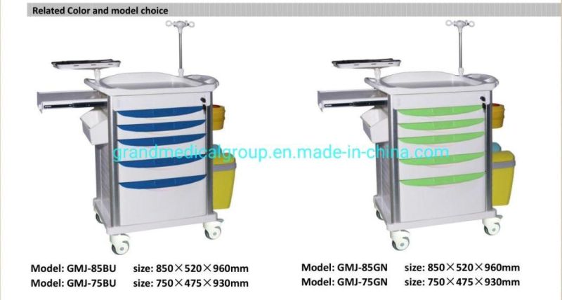 Colorful Hospital Equipment Medical Crash Cart ABS Emergency Trolley