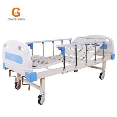 2 Function Manual Hospital Bed/Patient Bed/Nursing Bed/Fowler Bed/Medical Bed/ICU Bed with Mattress and I. V Pole