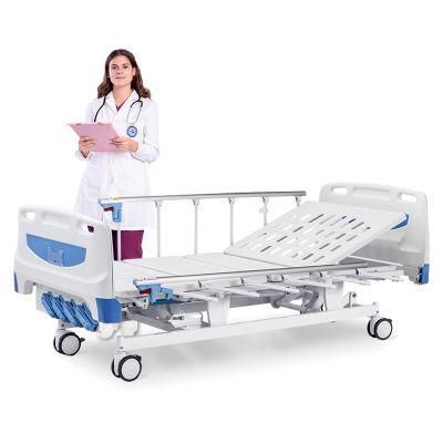 F4w Medical Manual Steel Folded Double-Crank Hospital Bed with Aluminum Alloy Side Rails