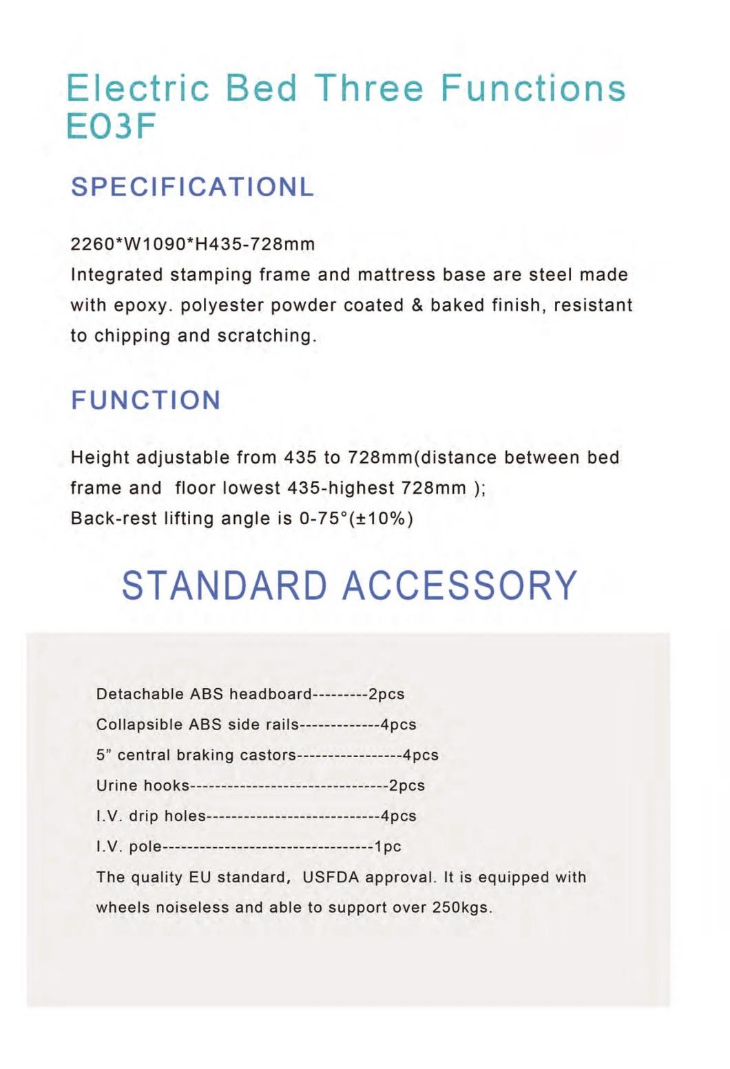 Electric Three Functions Bed ICU Electric Hospital Bed for Bedridden Patients