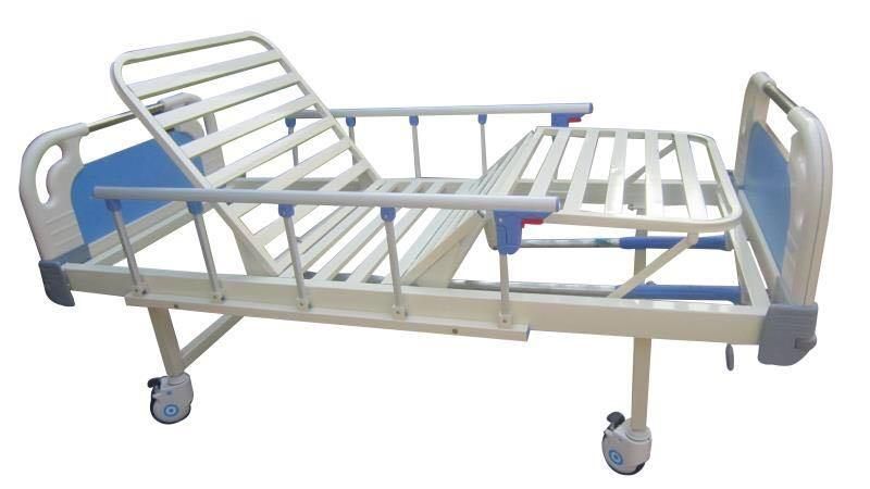 Metal 2 Crank 3 Function Back Lifting Medical Furniture Folding Manual Patient Nursing Hospital Bed with Casters