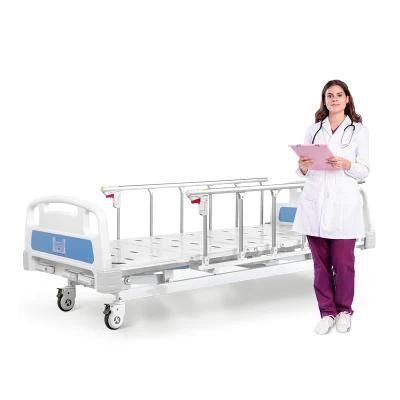 Casters 3 Crank 3 Function Foldable Clinic Furniture Metal Medical Nursing Adjustable Manual Patient Hospital Bed