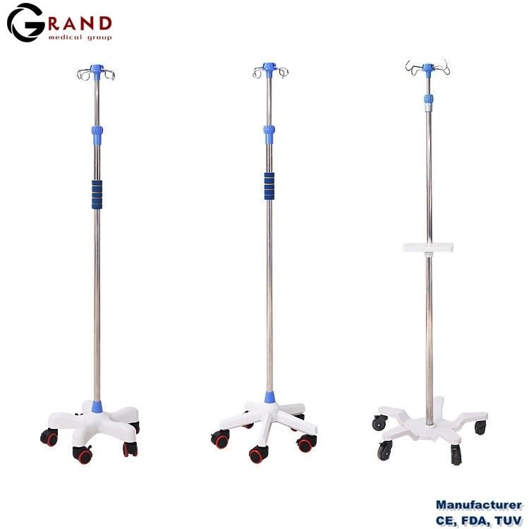 Hospital Furniture Transfusion Movable Stainless Steel Hook Adjustable IV Pole Infusion I. V. Stand