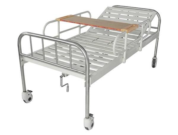 Hospital One Crank Stainless Steel Bed, with Guardrail, Castor, Dinner Table (PW-C04)