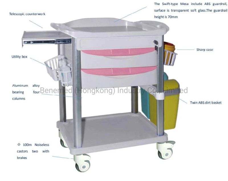 Cheap Price ABS Movable Treatment Crash Cart Hospital Medical Trolley Mobile Cart