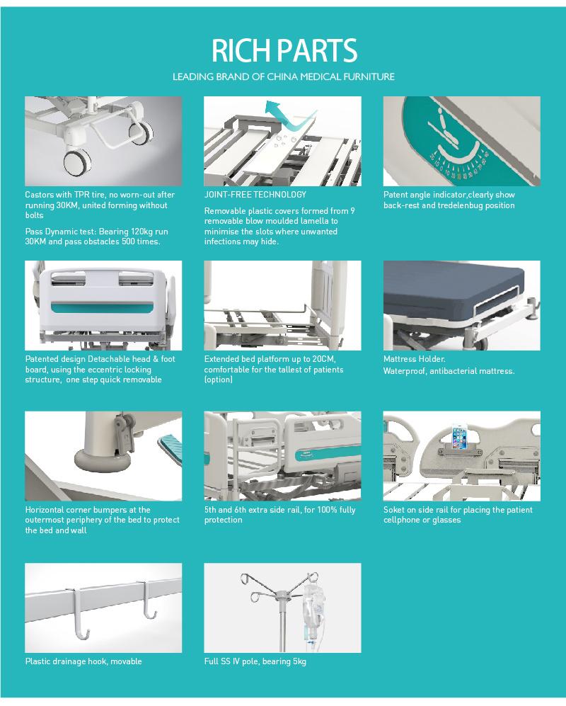 Y6y8c Hospital 5 Function Electric ICU Adjustable Medical Bed