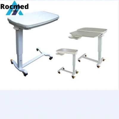 Hospital Furniture Mobile Dining Table Lifting ABS Folding Movable Computer Laptop Patient Overbed Food Dining Table with Gas-Spring