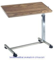 Hospital height adjustable movable folding wooden overbed dining table