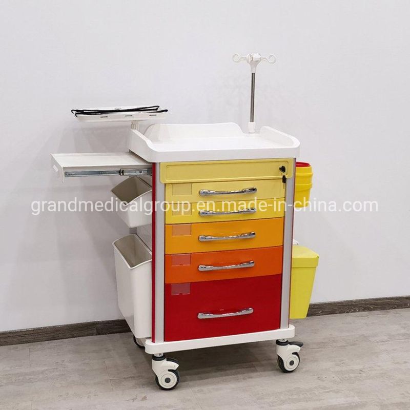 China High Quality Hospital Furniture Manufacture ICU CPR Medical ABS Medicine Cart Drug Delivery ABS Crash Resuscitation Trolley for Surgical Equipment