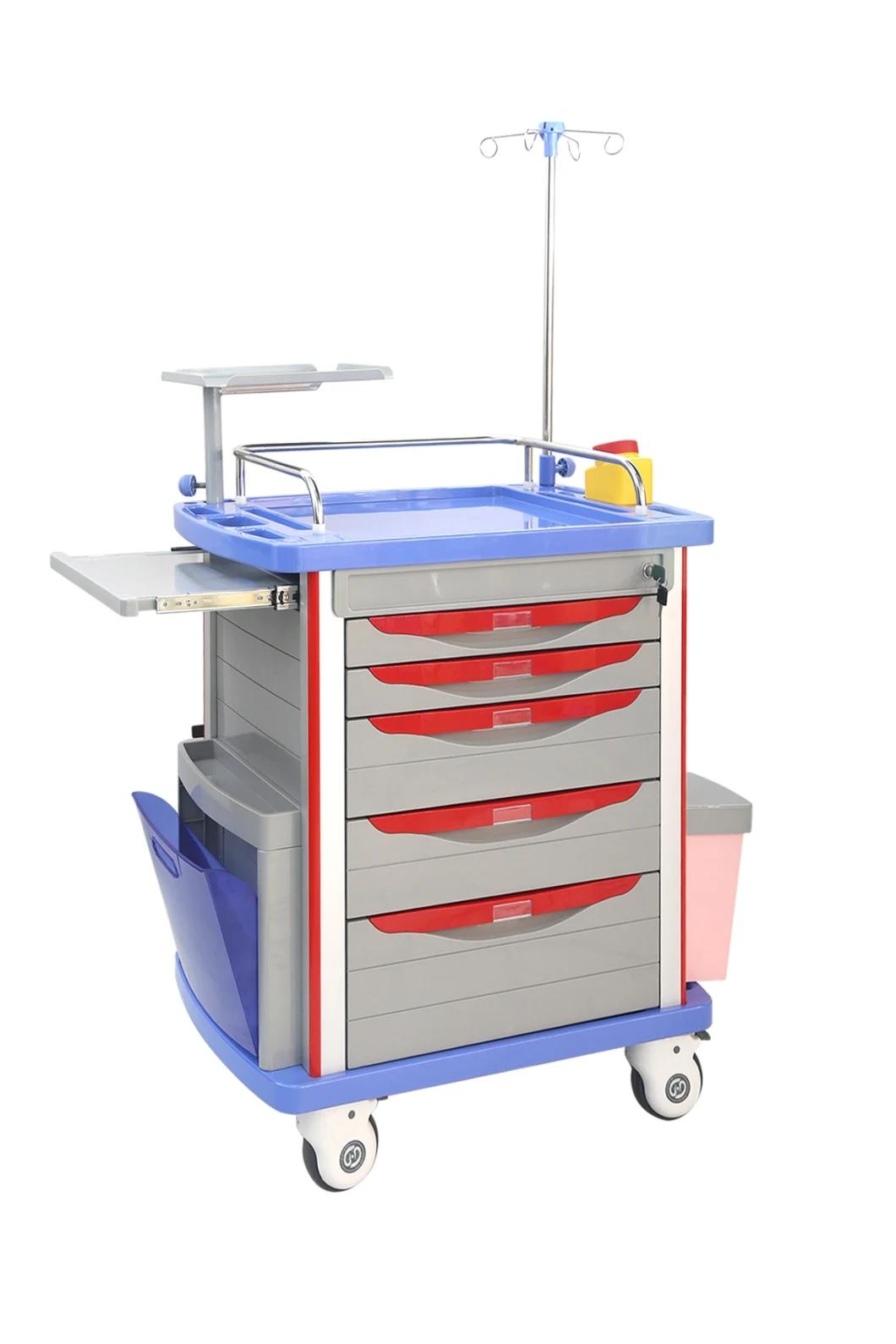 Medical Device Nursing Patient Hospital Furniture 5 Layers Medical Cart ABS Emergency Trolley