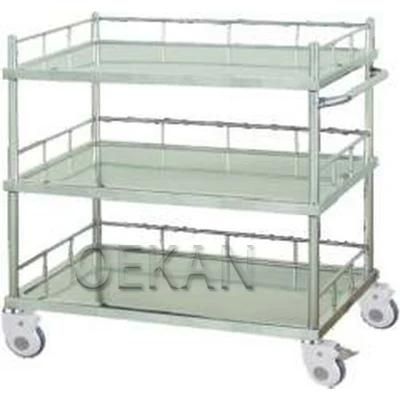 Factory Price 3-Layers Medical Instrument Trolley Cart Stainless Steel Treatment Trolley for Hospital Use