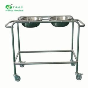 Stainless Steel Medical Double Bowl Tray Mayo Trolley (HR-793)