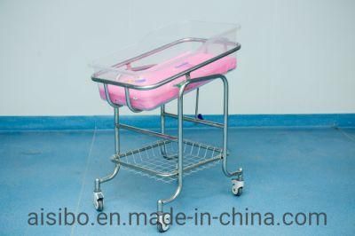 Baby Bed Hospital Equipment Medical Device Good Quality Stainless Steel Infant Bed, Hospital Baby Crib with ABS Basket