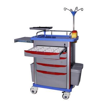 Medical ABS Emergency Ambulance Moving Nursing Crash Cart Trolley with 5 Drawers