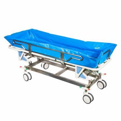 Height Adjustable S. S Shower Trolley for Patients Personal Hygiene