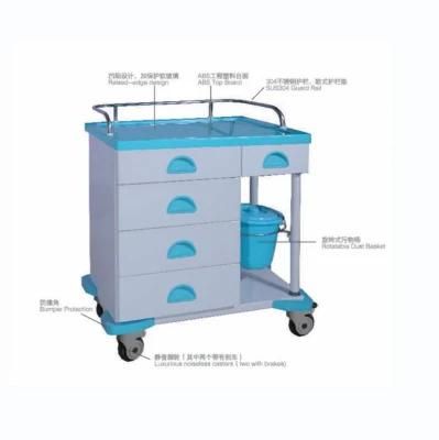 Hospital Furniture ABS Hospital Medical Trolley Cart with Drawers and Dustbins