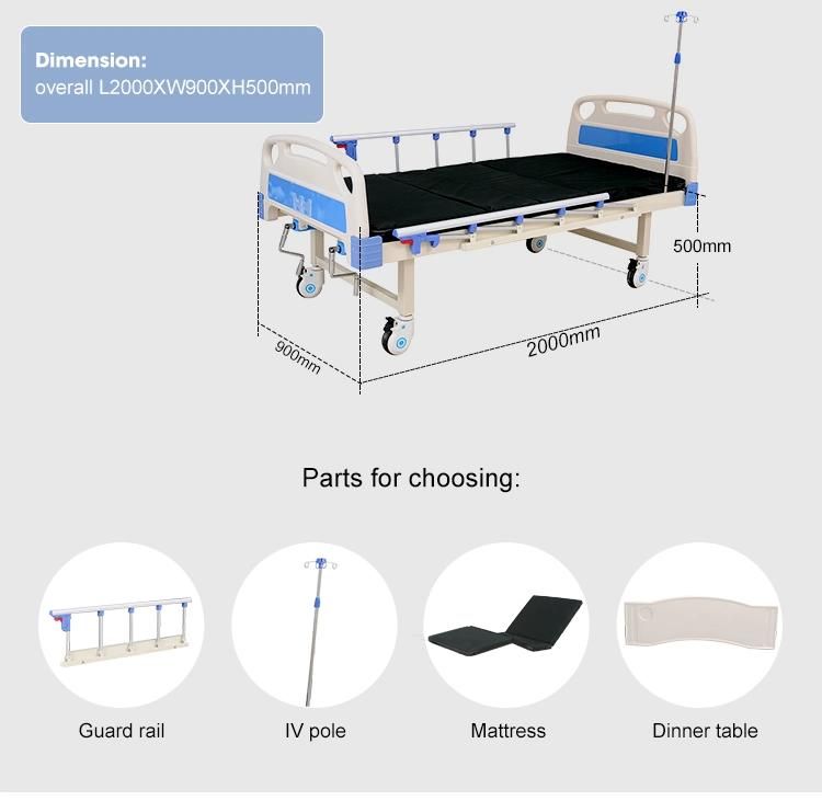 Hot Sale Two Crank Hospital Medical Nursing Bed Manual Patient Bed