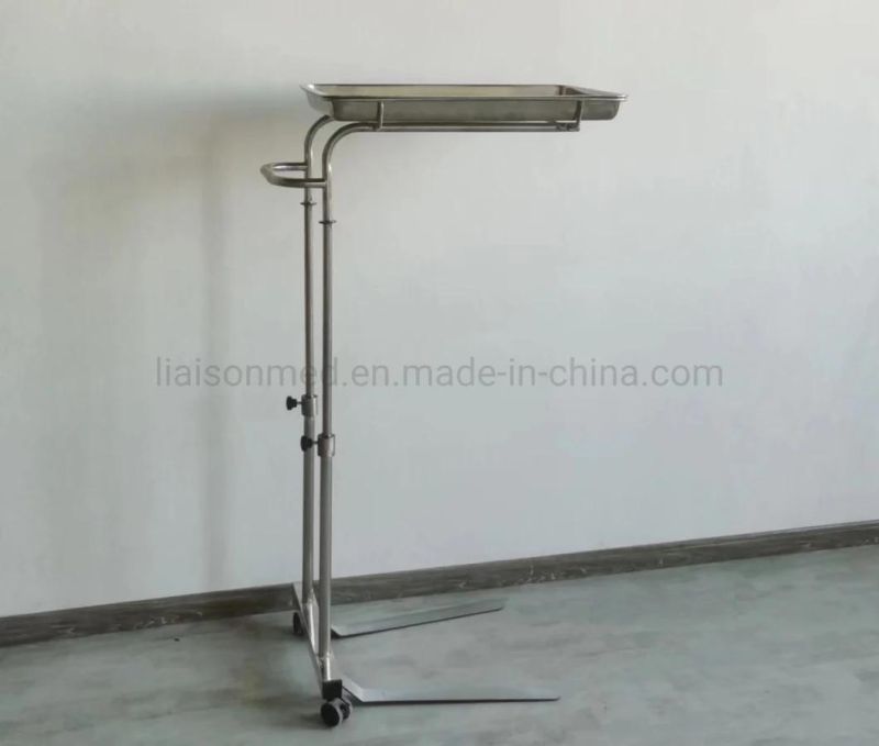 Mn-SUS002A Clinical Square Tray Medical Standing Trolley Mayo Table Instrument Trolley