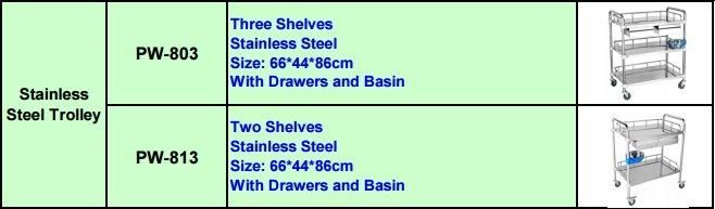 Hospital Medical Three Shelves Stainless Steel Mobile Trolley (PW-803)