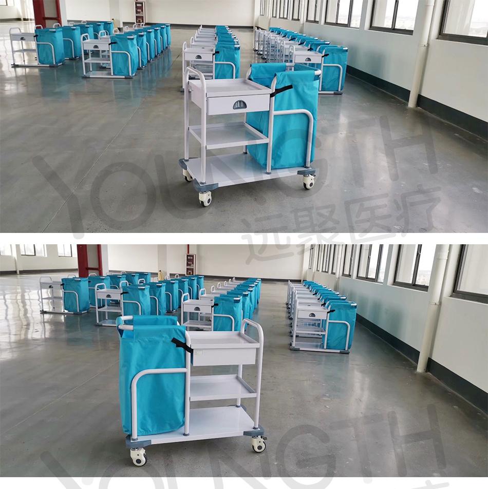 Double Waste Trolley Bin ABS Material Base Hospital Laundry Trolley for Morning Nursing