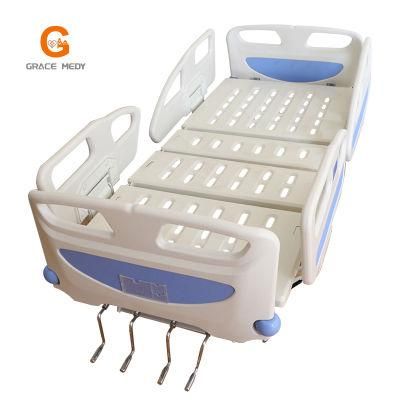 Manual ICU Five Function/ Four Stainless Steel Crank Hospital Bed/Patient Bed with Central Brake Central Control Casters