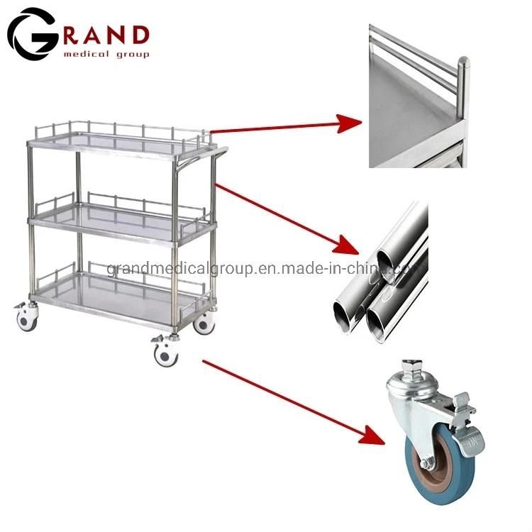 Factory Price Detachable Stainless Steel Medical Trolley Cart Hospital Handcart with Waste Pail Medical Equipment
