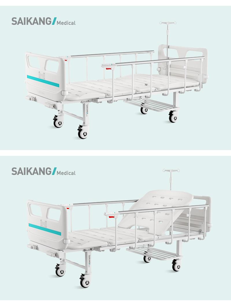 V2w5c Saikang Factory Wholesale Stainless Steel Siderails 2 Function Adjustable Manual Hospital Bed with Infusion Pole