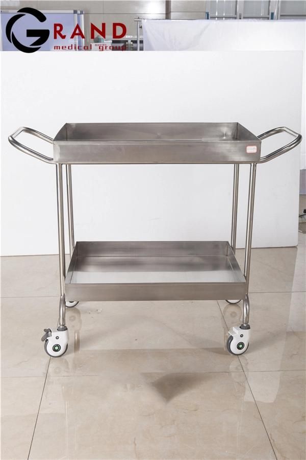 B29 Double Layer Pure Stainless Steel 1type Delivery Cart 304 Medical Appliances Stainless Steel Surgical Instrument Trolley with Fence Multipurpose Cart